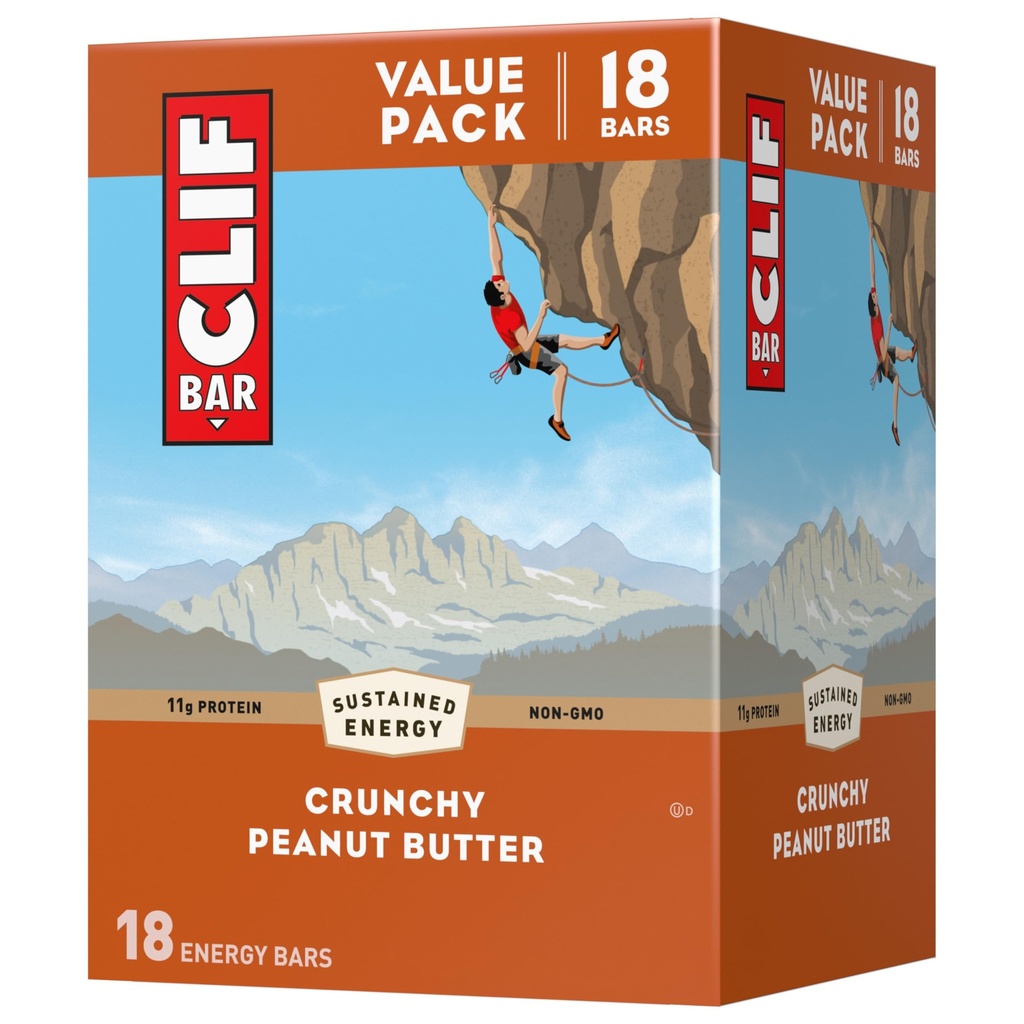 CLIF BAR - Crunchy Peanut Butter - Made with Organic Oats - 11g Protein - Non-GMO - Plant Based - Energy Bars - 2.4 Unze (18 Pack)