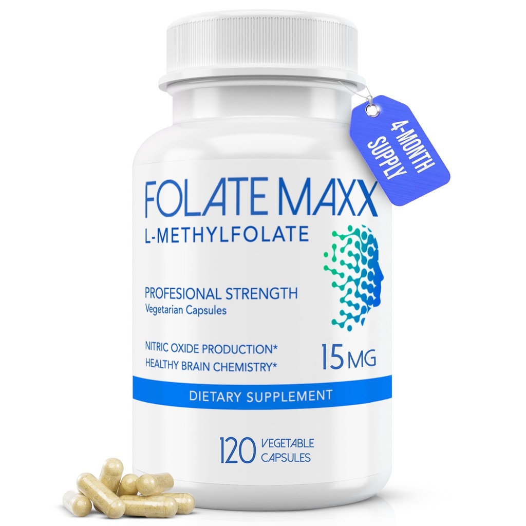 FolateMaxx L-Methylfolat 15mg, 120 Kapseln – Doctor Formulated Methyl Folate Supplement for Women & Men – High Potency 5-MTHF for Energy, Mood & Focus – Non-GMO, Gluten-Free (4-Month Supply)