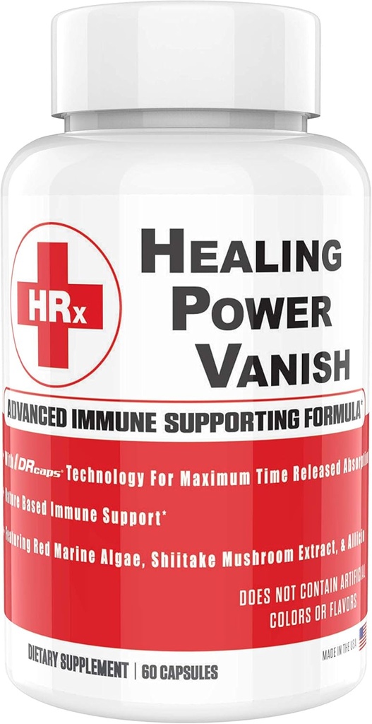 Herp Rescue Healing Power Vanish, Immununterstützung für Frauen, Pilzergänzung, Pure Shiitake Pilz, Beta Glucan, Red Marine Algae, 60 Kapseln