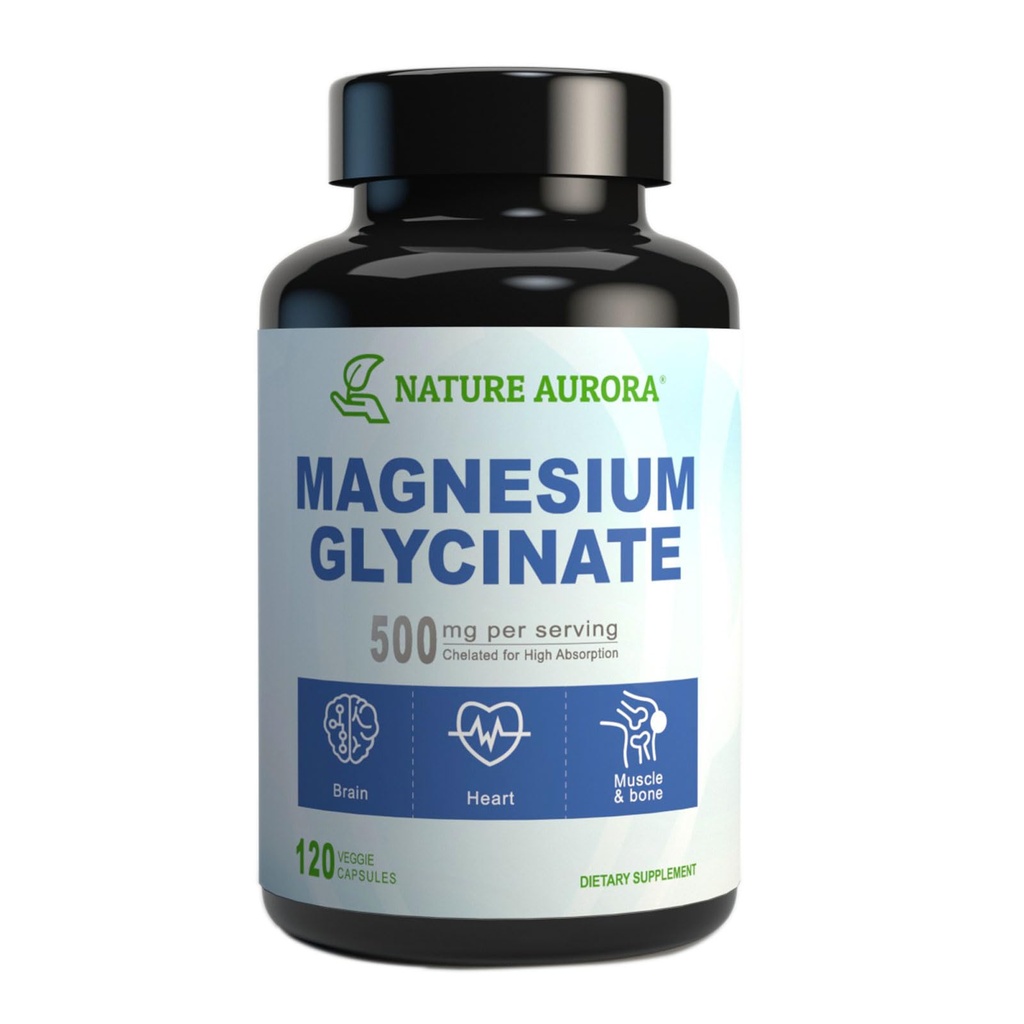 Magnesio Glycinate 500mg Capsule - Chelated High Absorption Magnesium Bisglycinate Supplemento per il sonno, il muscolo & il supporto cardiaco per le donne & uomini - Pure, senza glutine, non OGM, 120ct