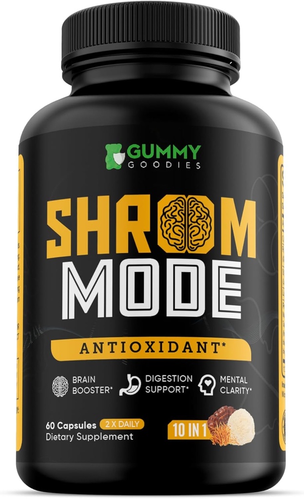 Supplément de champignons bio 10-en-1, Reishi, Lions Mane, Cordyceps, Chaga, Turkey Tail, Immune naturelle & Cognitive Health Boost, 60 Capsules de Veggie