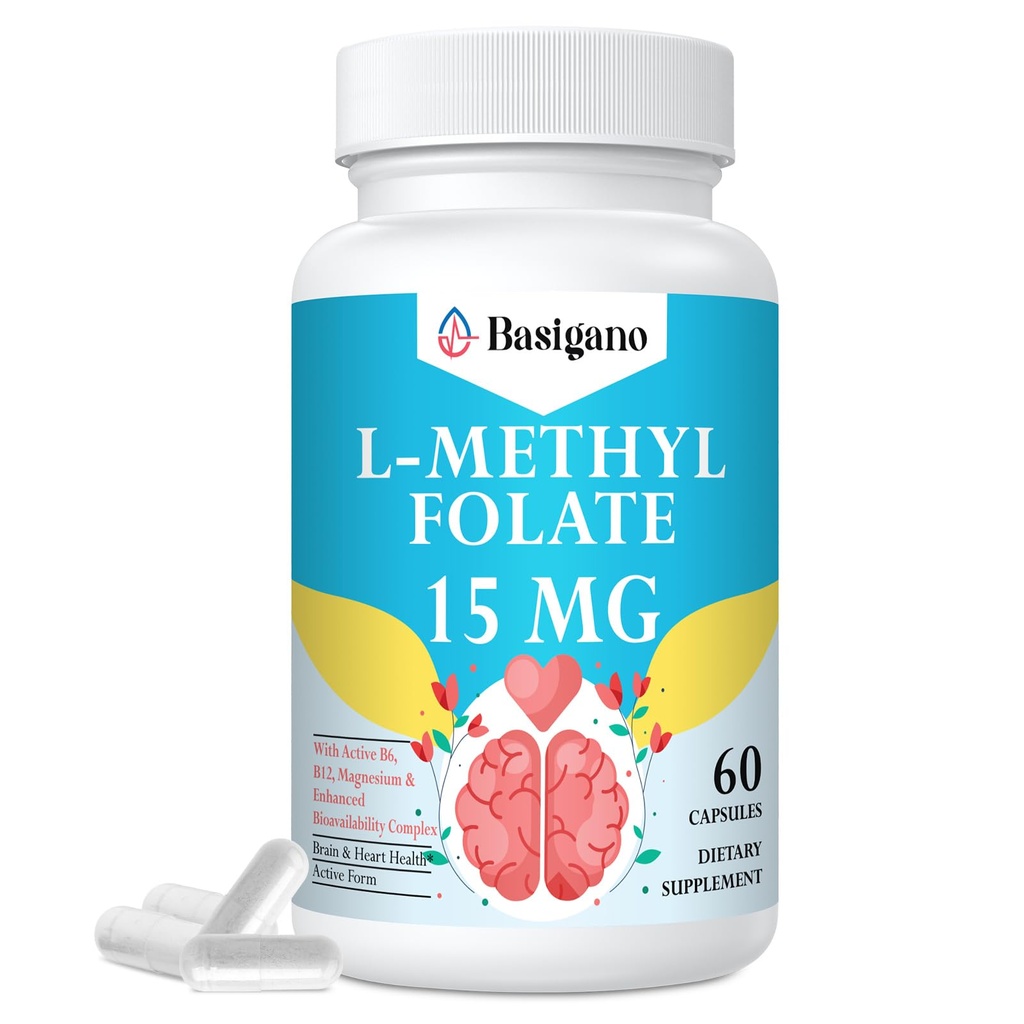 L Méthylfolate 15mg (5-MTHF) - acide folique actif avec B6 et B12 - végétalien, sans gluten, sans produits laitiers (1 emballage)