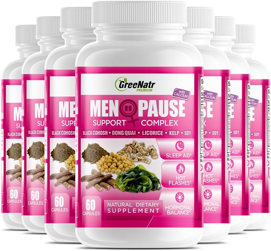 GreeNatr Herbal Menopause Support-Komplex für heiße Flashes, Nacht Sweats & Mood Swings Relief. Fördert Balanced Hormon Levels - Black Cohosh, Dong Quai, Licorice Root & Kelp Blätter (12 Flaschen)