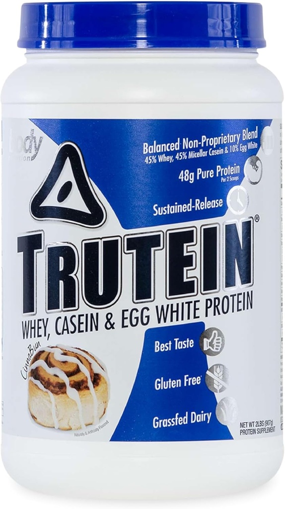 Polvere proteica alta: 45% Whey, 45% Casein, 10% Egg White Protein Shake Mix, Gluten-Free, Basso Sodio, Bassa polvere di supplemento di proteine del carb per gli uomini e le donne, Cinnabun, 2lb