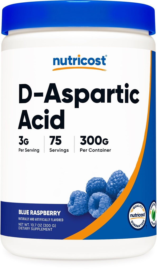 Poudre d'acide d-aspartique (ADA) de Nutricost 300G (framboise bleue) - Supplément en poudre d'acide d-aspartique aromatisé