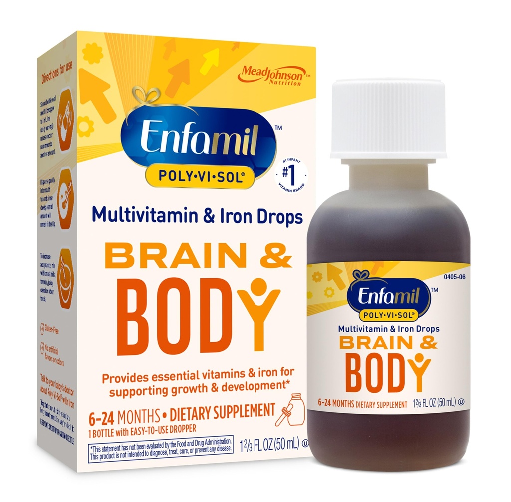 Enfamil Poly-Vi-Sol mit Eisenflüssigkeit Multivitamin Tropfen, unterstützt Wachstum & Entwicklung*, 50mL Flasche