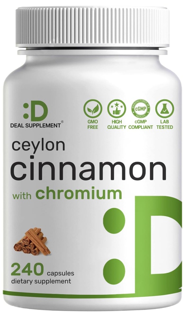 Ceylon Cinnamon mit Chrom 1000mcg, 240 Kapseln | Active Inner Bark Extract, True Sri Lanka Quelle | Natürliche Cinnamon Ergänzungen