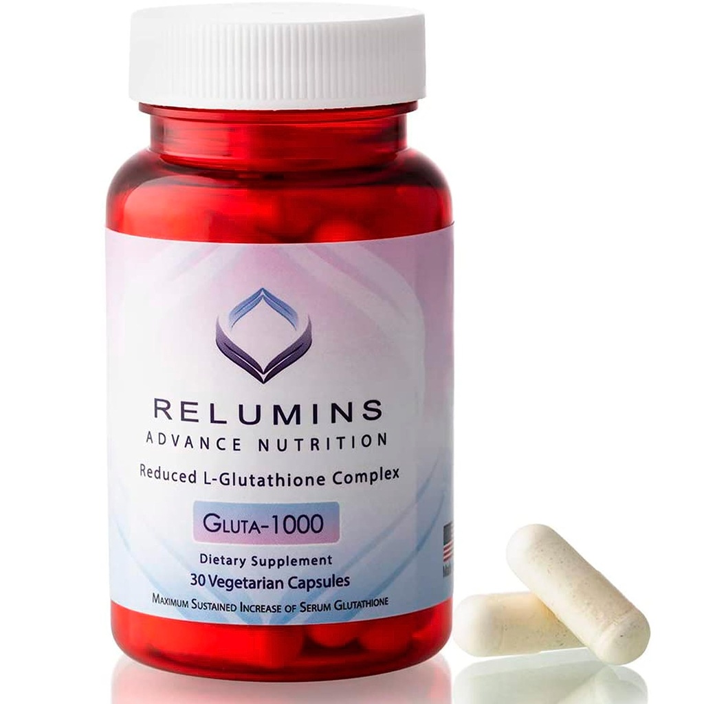 Relumins Advance Nutrition Gluta 1000 - L-Glutathion réduit, acide alpha lipoïque et HIPS rose, antioxydant pour la peau et le bien-être général, fabriqués aux États-Unis - 30 capsules (15 jours d'approvisionnement)