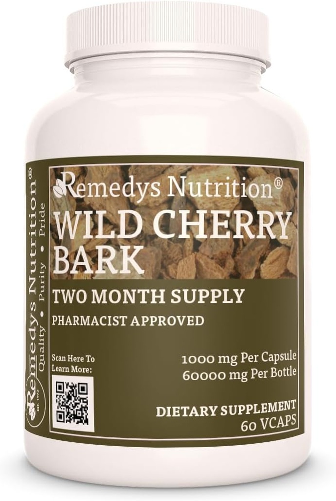 Remedy Ernährung Wild Cherry Bark | 1.000 mg, 60 Vegan Kapseln pflanzliche Nahrungsergänzung | Zwei Monate Versorgung
