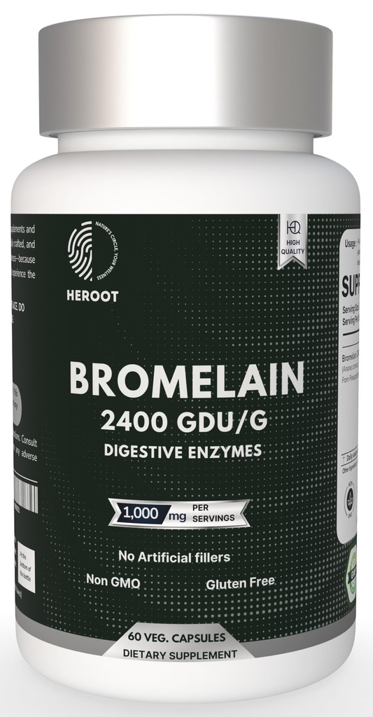 Bromelain 500mg | 60 Pflanzenbasierte Kapseln | 2400 GDU Potency | Unterstützt Joint Health & Digestion | Keine Konservierungsstoffe oder künstliche Zusatzstoffe