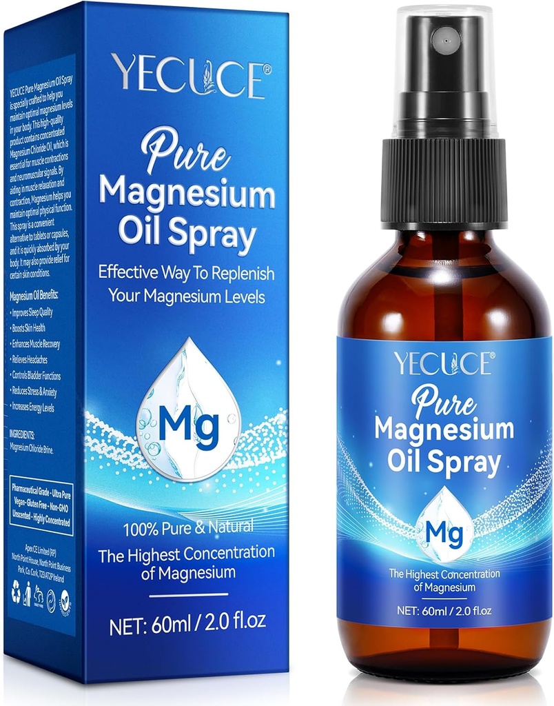 Magnesiumöl für Füße, 100% reines und natürliches Magnesiumöl Spray, einfach zu absorbieren und verwenden 2.0 fl.oz