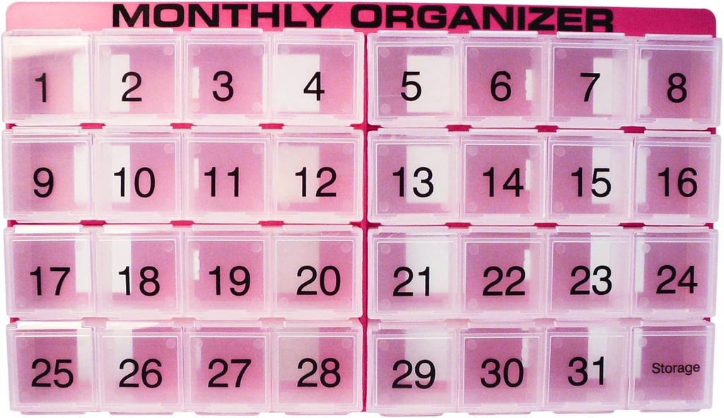 31 Day Pill Organizer | 1 al giorno, 4 settimana, 31 scomparti + Storage Monthly Pill Organizer | Include vassoio e 8 scomparti rimovibili