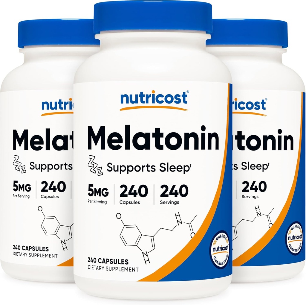 Nutricost Melatonin 5mg, 240 capsule (3 bottiglie)