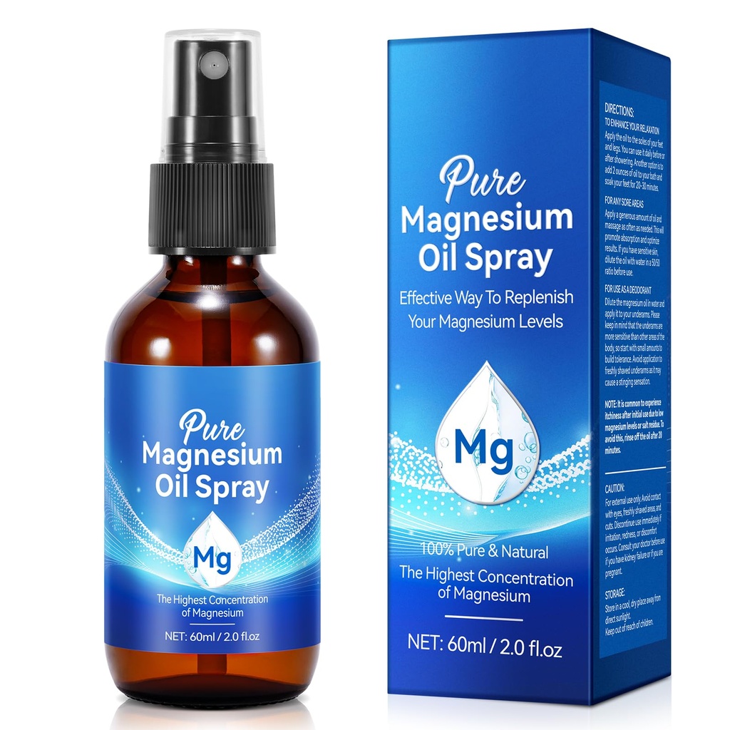 Olio di Magnesio Spray - Magnesio Puro - Magnesio Spray per Piedi & Sonno (2.02 Fl Oz), Blu