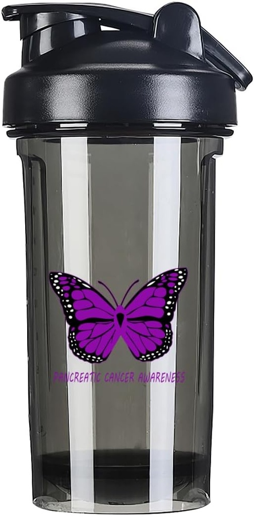 Sensibilisation au cancer du pancréas 18 Once Shaker Bouteille Mélangeur Pré-entraînement Protéines Shakes Repas Shakes Bouteille 500ML/18 Oz Black&-1-1