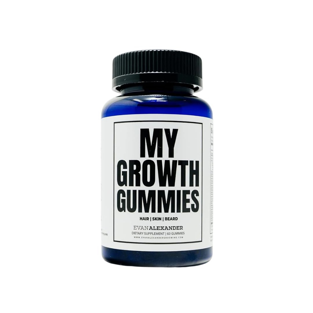 Evan Alexander Grooming My Growth Gummies | Gesunde Haare & Bart Wachstumsunterstützung | Stärkere Haarfollikel & Bessere Haut | Erdbeere & Kokosnuss Flavor | Vitamine C, D3, B6, B12 & Biotin | 60 Gummie