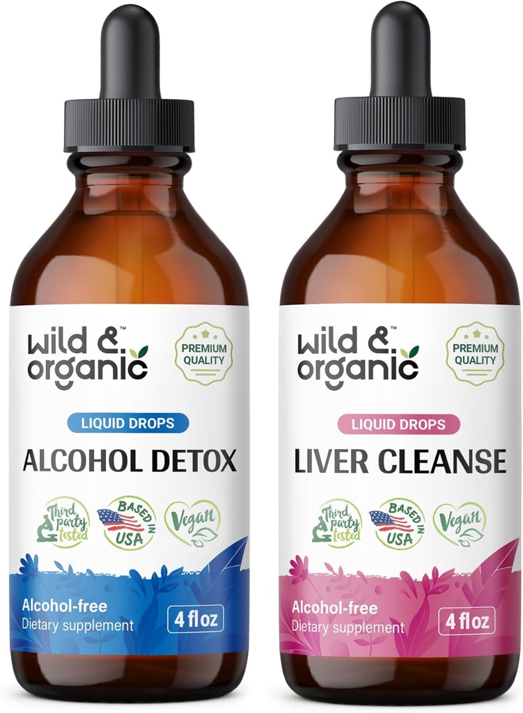 Teinture de désintoxication d'alcool sauvage et biologique 4 fl oz & Liver Nettoyer Teinture 4 fl oz