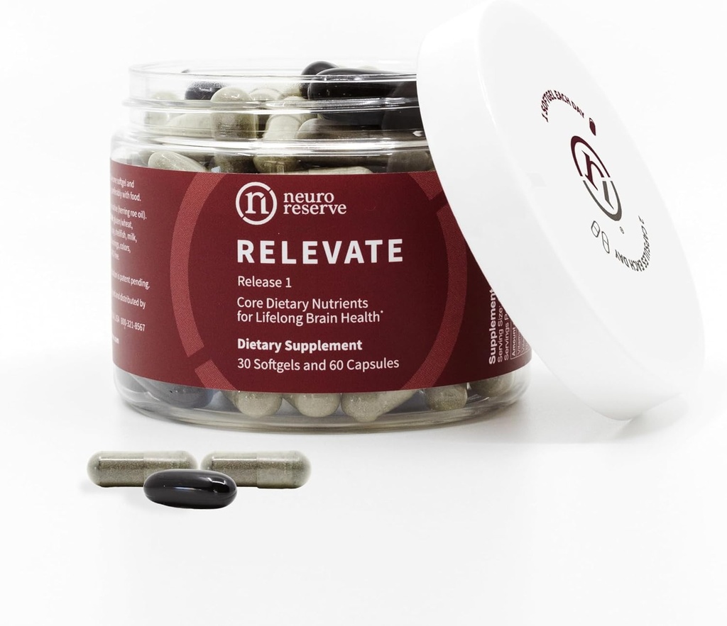 RELEVATE Brain Health Supplement; Memory, Focus, Energy, Sleep, Eyes & Healthy Aging; Doctor Formuliert; Quercetin, Lutein, Magnesium Glycinate, Omega 3 DHA EPA, Vitamin B12, B3, D3