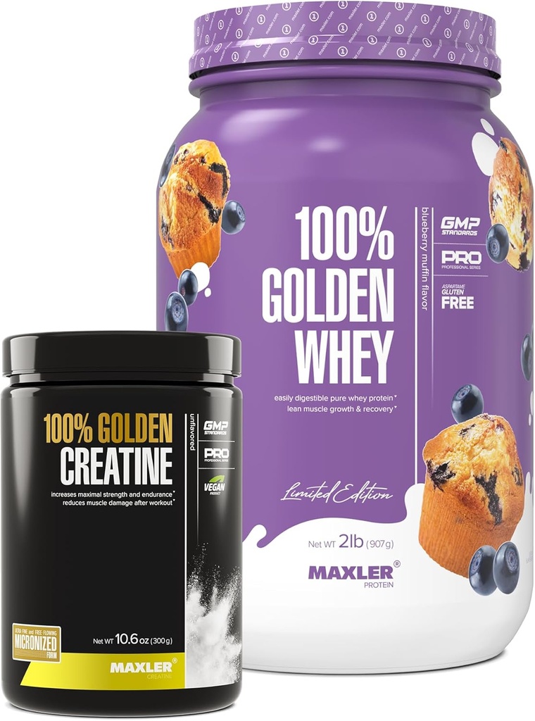 Maxler 100 % de lactosérum doré (Muffin bleu 2 lb) et 100 % de la créatine dorée (non aromatisé 10,6 oz)