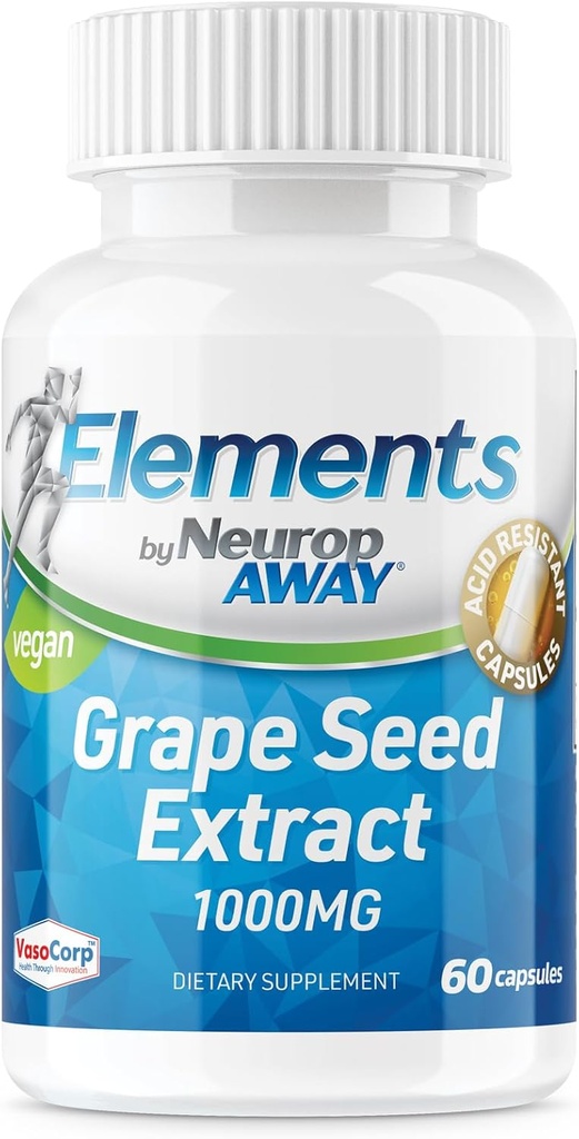 NeuropAWAY Elements Grape Seed Extract 1000mg Per Serving (60 500mg Acid Resistant Capsules Per Bottiglia) Terze Parti Testata Made in a cGMP Facility