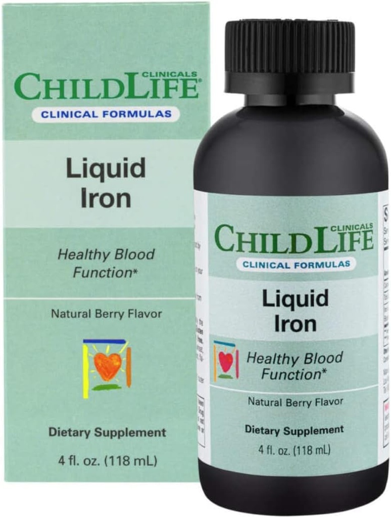ChildLife Essentials Flüssiges Eisen - Eisen Ergänzungen für Kinder, Unterstützt gesunde Blut-Funktion, All-Natural, Glutenfrei, Eisen Tropfen für Infants - Natürliche Berry Flavor, 4 Fl Oz Bottle