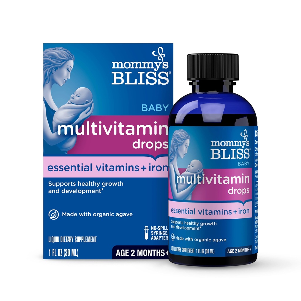 Bliss Baby Multivitamin + Iron, Vitamine essenziali quotidiane per il supporto immunitario, Crescita sana e sviluppo di ossa*, Età 2 mesi+, 30 ml, Liquido