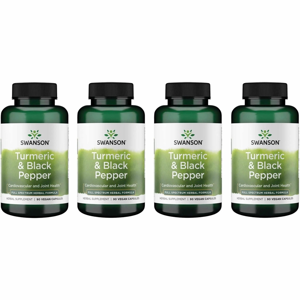Swanson Premium- Turmeric & Black Pepper - Antioxidans, Digestion & Joint Support - 90 Veg Caps (4 Pack)