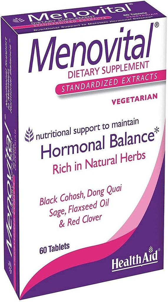 HealthAid Menovital – Twice-Daily Kräuterergänzung für Hormonal Balance Unterstützung | 60 Vegetarische Tabletten | Non-GMO & Gluten-Free