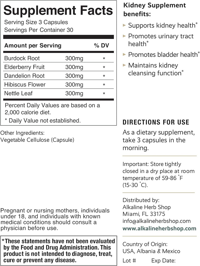 Alkaline Herb Store Kidney Supplemento 90 capsule