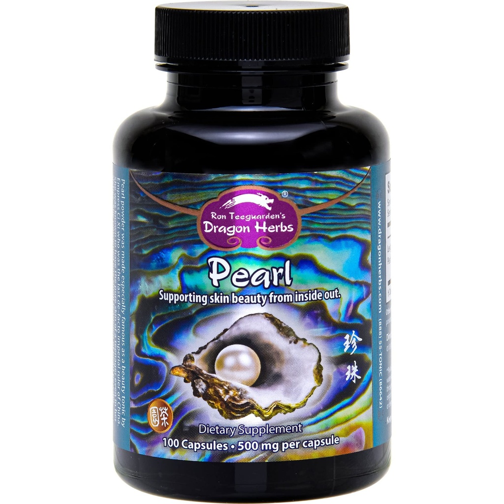 Dragon Herbs Pearl Powder Capsules - Pure Pearl Powder Supplement to Support Skin, Eyes, Nails, Beauty | Tutti gli ingredienti naturali, Non OGM (100 Capsule, 500 mg Per Capsule)