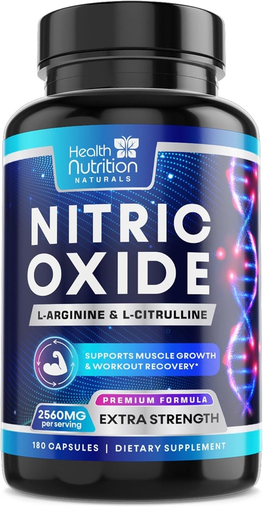 Nitric Oxid Booster 2560mg - Extra Strength L Arginine & Citrulline Ergänzung für Männer & Frauen - Premium Muskelunterstützung Nitric Booster - Natural Energy & Heart Health Support - 180 Kapseln