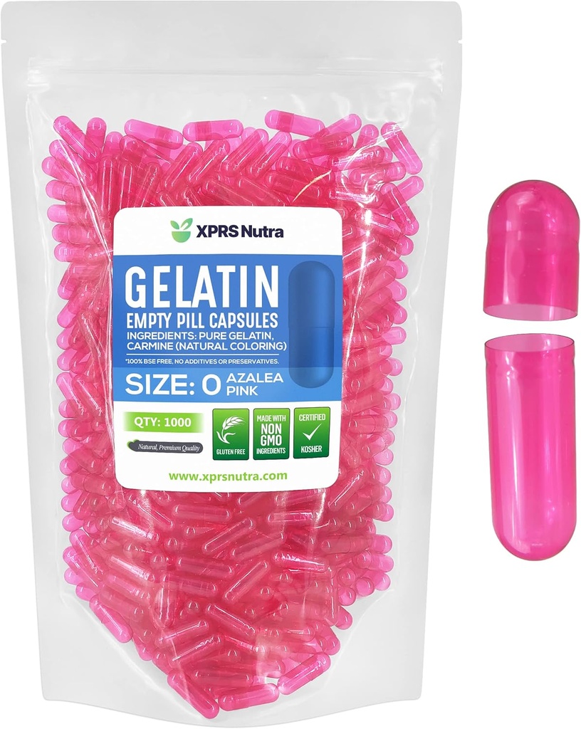 XPRS Nutra Size 0 Capsule Vuote - 1000 Conta Capsule Gelatini Vuoti - Pillole Riempimento Capsule fai da te - Pure Bovine Pill Gel Caps per Do-It-Yourself Supplements (Azalea Pink)