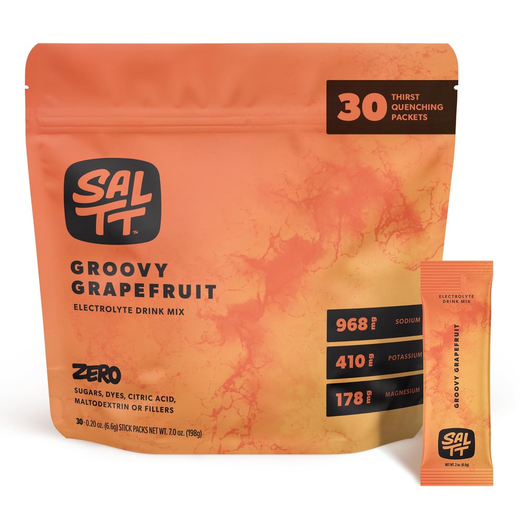 SALTT Elektrolyte Pulver Flavored Drink Mix - Groovy Grapefruit - 30 Hydration Packets - Magnesium, Kalium, Natrium, Trace Minerals - Zero Sugar & Gluten Free - Travel Essentials