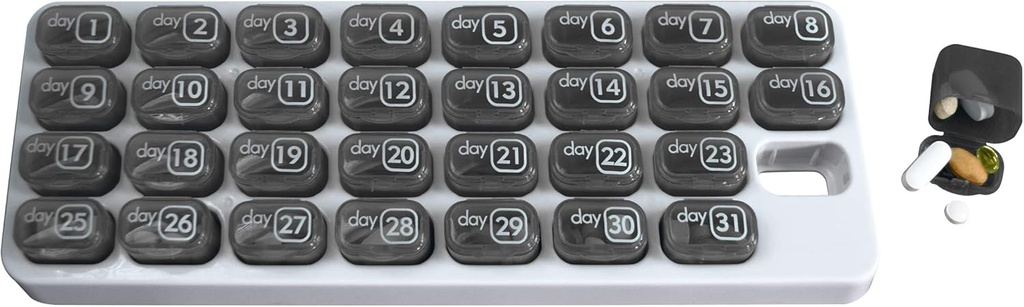 Organizzatore Med Mensile con 31 baccelli rimovibili giornalieri per la casa, il lavoro, il viaggio, le scatole numerate per integratori e vitamine (Grey)