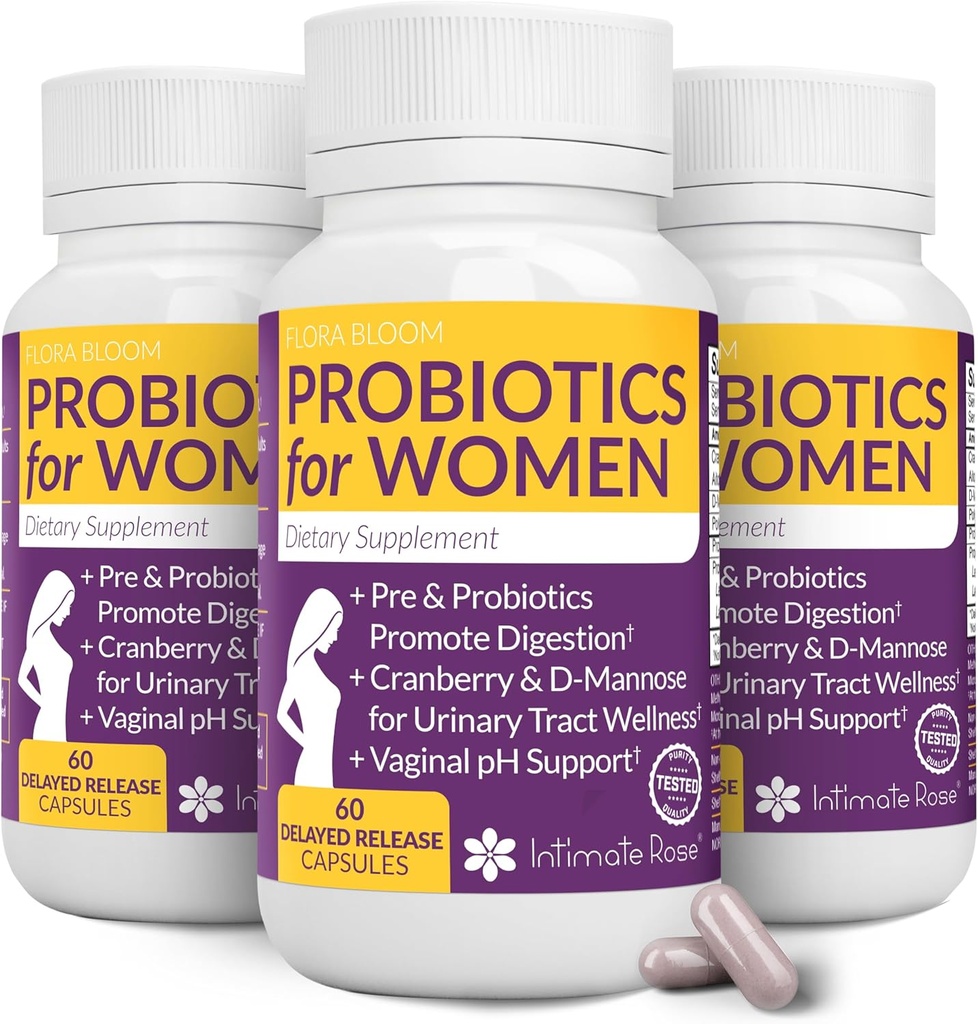 Probiotiques pour les femmes- 3 Pack(180 Capsules) - Ultimate Flora Bloom Probiotique Supplément pour les femmes - Odor vaginal sain Probiotique - Formule pour l'équilibre du pH, UTI, BV et GBS