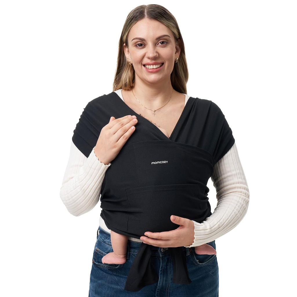 Momcozy Baby Wrap Carrier, leicht zu tragen Infant Carrier Slings, Leichte Hände Freies Baby Sling, Verstellbare Baby Carrier für Neugeborene Kleinkind 8-35 lbs, Schwarz