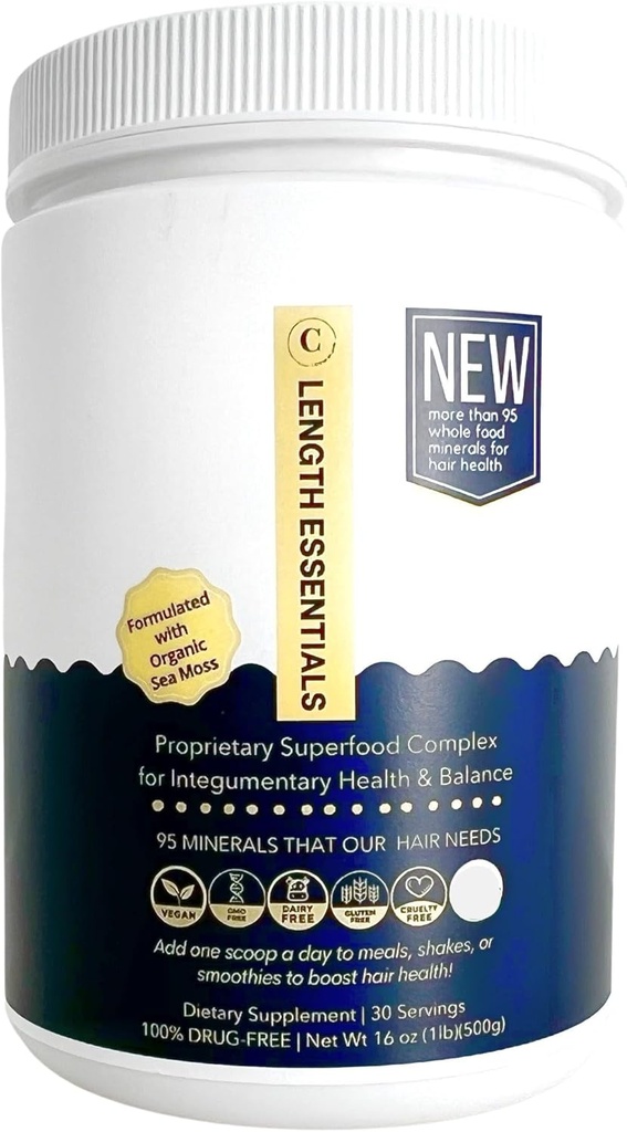 CRISAN Komplette Haarlänge Essentials Haarstärke Pulver Supplement- Sea Moss & Adaptogen Ergänzung - Essential Blend of Complex Vital Adaptogen Superfoods für Haarlänge und Stärke