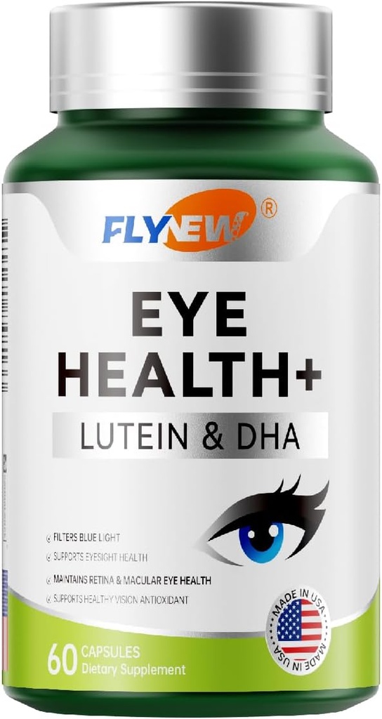 Augengesundheitsergänzung, Augenpflege mit Lutein& DHA, Anthocyanin Rich Blueberry Extract, Zeaxanthin aus Marigold Flower Extract behandeltMade in USA 60 Kapseln
