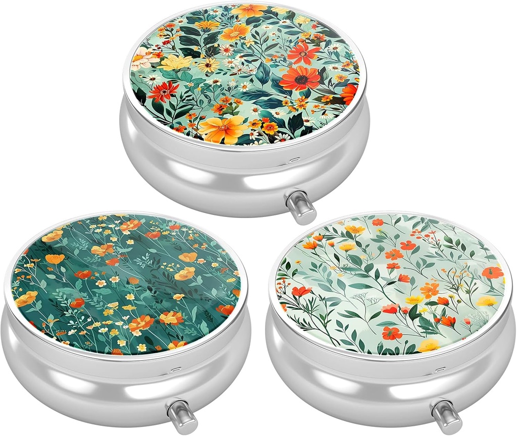 3 Pack Pille Box, Kleine Pille Fall für Geldbeutel & Tasche, niedliche Reise Medizin Organizer, Tragbare Medizin Containerhalter, Vitamine, Medikamente, Fischöl &amp; Nahrungsergänzung, Schöne Blumen zu halten