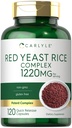 Carlyle Red Yeast Rice Complex , 1220mg , 120 Capsules , avec Policosanol , Supplément sans OGM et sans gluten
