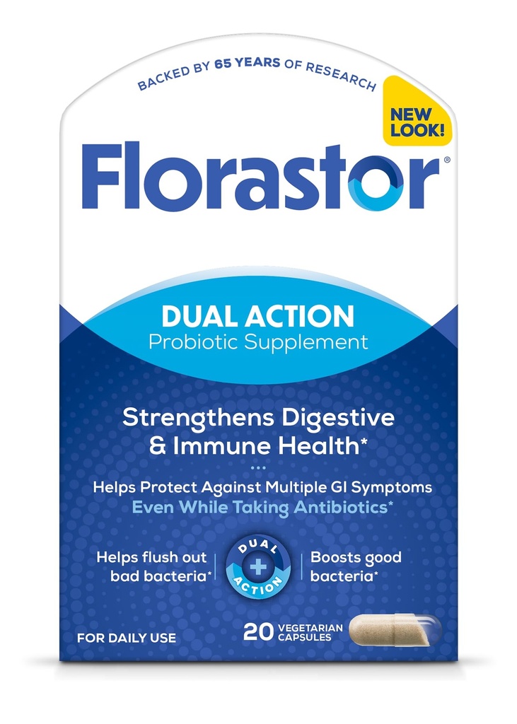 Florastor Probiotici per la salute digestiva e immunitaria, 20 capsule, probiotici per le donne e gli uomini, 1 Probiotico in tutto il mondo, Flush Out Bad Bacteria & Boost Il bene con il nostro cervello Saccharomyces boulardii