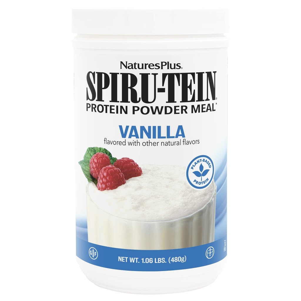 NaturesPlus SPIRU-TEIN, Vanille - 1,06 lb - Poudre de protéines de Spiruline - Vitamines et minéraux pour l'énergie - Végétarien, sans gluten - 16 portions