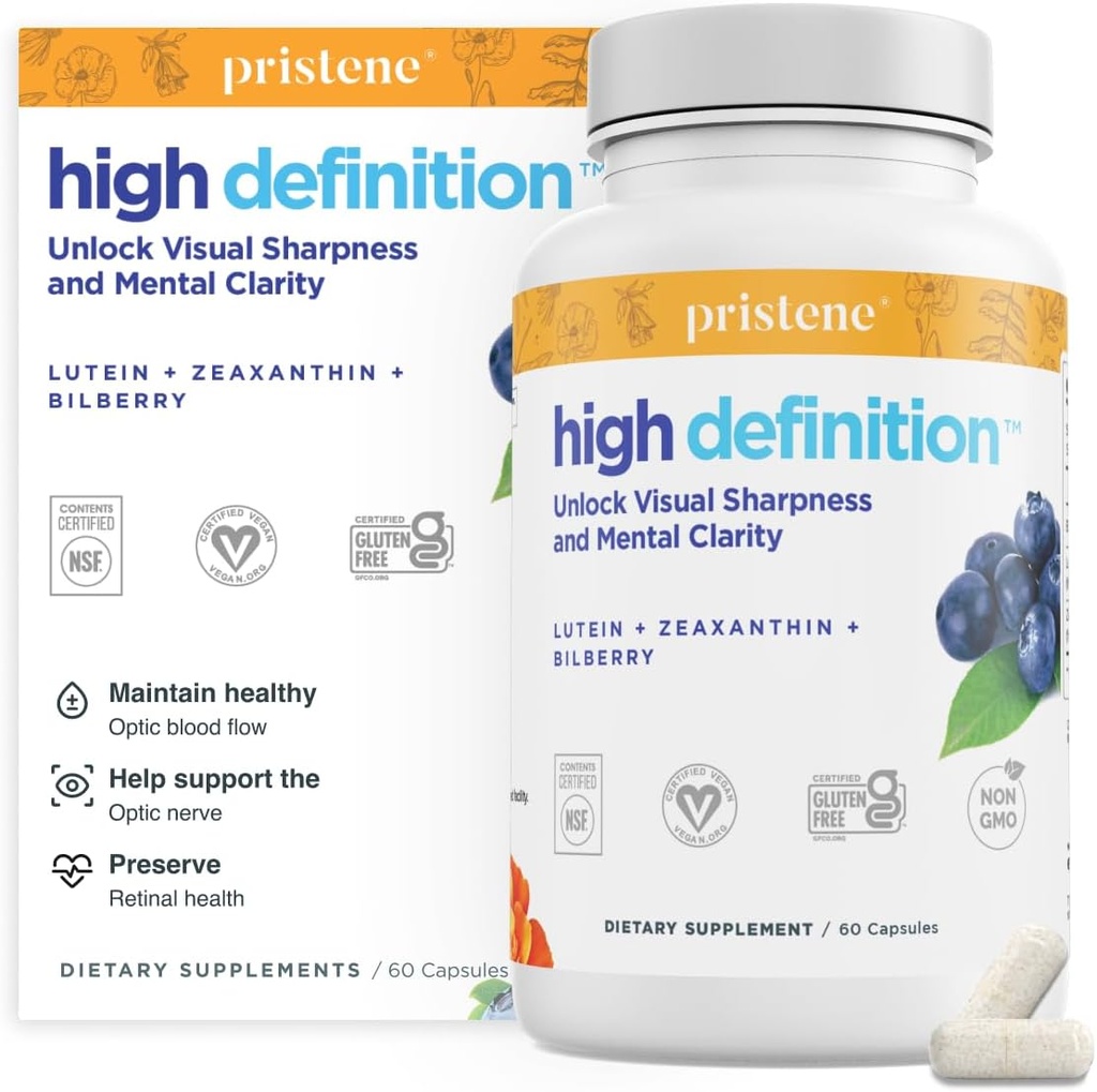 Cerveau haute définition + vitamines oculaires pour la mémoire, la concentration, la lutéine et la zéaxanthine (25mg/5mg) pour protéger vos yeux de la lumière bleue et des écrans, supplément Bilberry pour les yeux pour soutenir BDNF