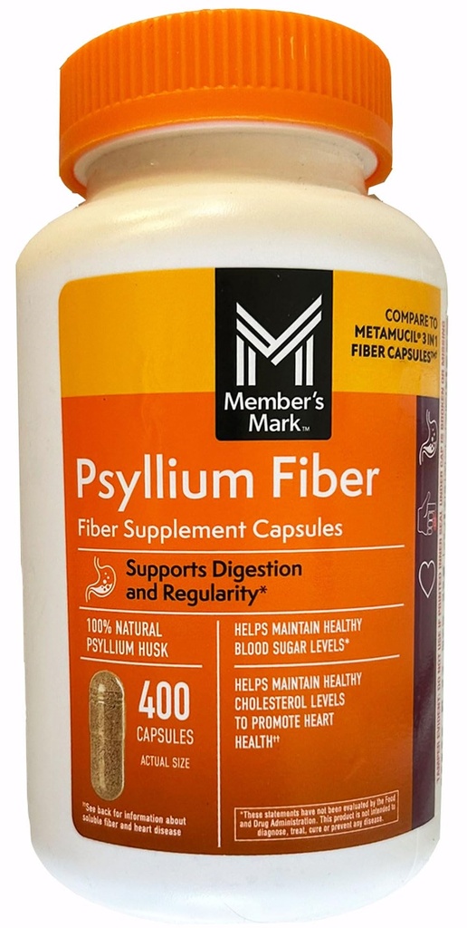 Marchio del membro 100% naturale Psyllium Husk Fiber Capsule, Salute Digestiva, 400 Conte (Pacchetto di 1)
