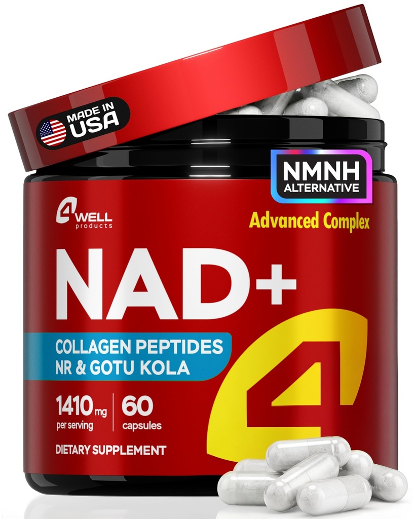 NAD Plus Supplement 1400mg - NMNH Ergänzung Alternative unterstützt gesunden Alterungskomplex mit Nicotinamid Riboside & Gotu Kola, Kollagen - Leistungsstark NAD+ Formel für Energie, Haut und Kognitiv, 60 Caps