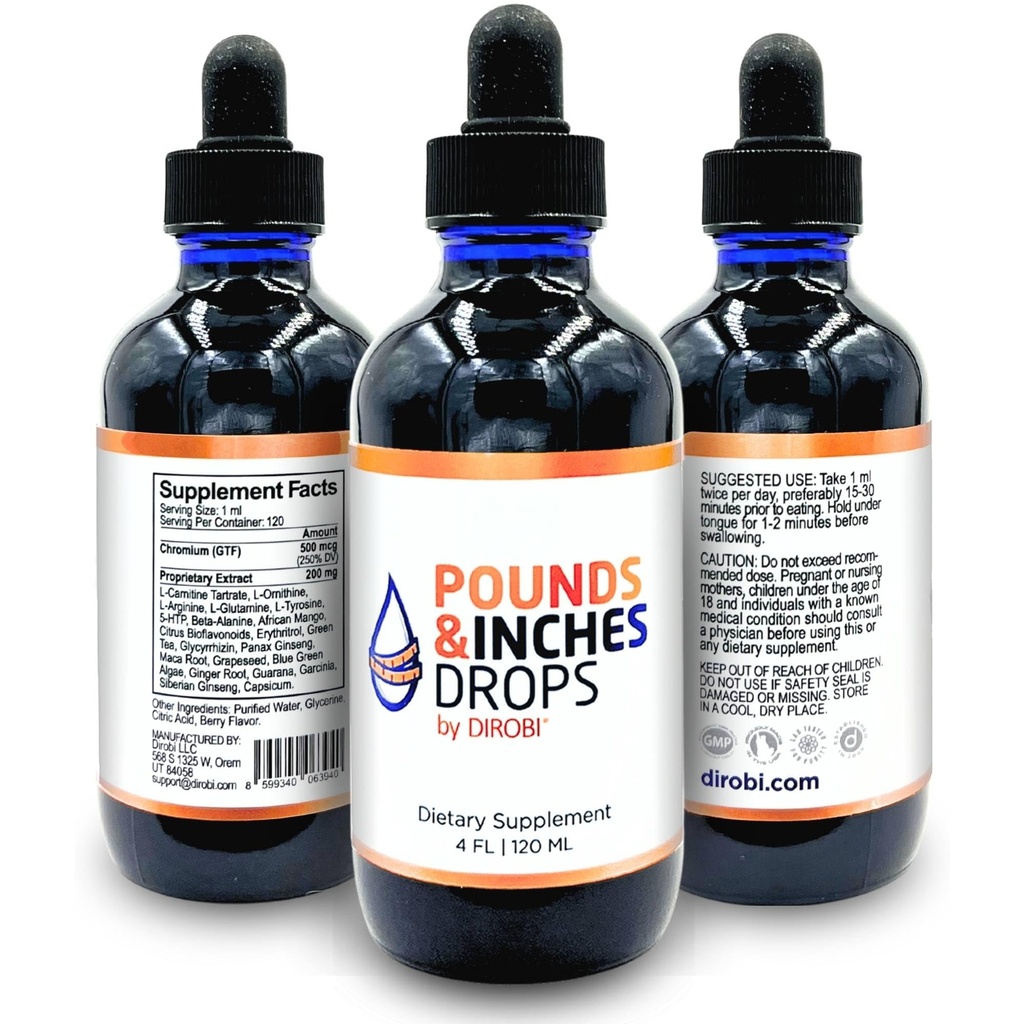 Dirobi Pounds and Inches Weight Management Drops, Flüssige Ergänzung für Frauen und Männer, Diät-Pill Alternative mit leckeren Blueberry Flavor