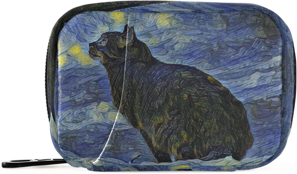 Naanle Van Gogh Galaxy Cat Pill Box 7 giorno Pill Case Travel Pill Organizer Bag con Zipper Portable Weekly Case Dimensioni compatte per il supporto supplemento di vitamina