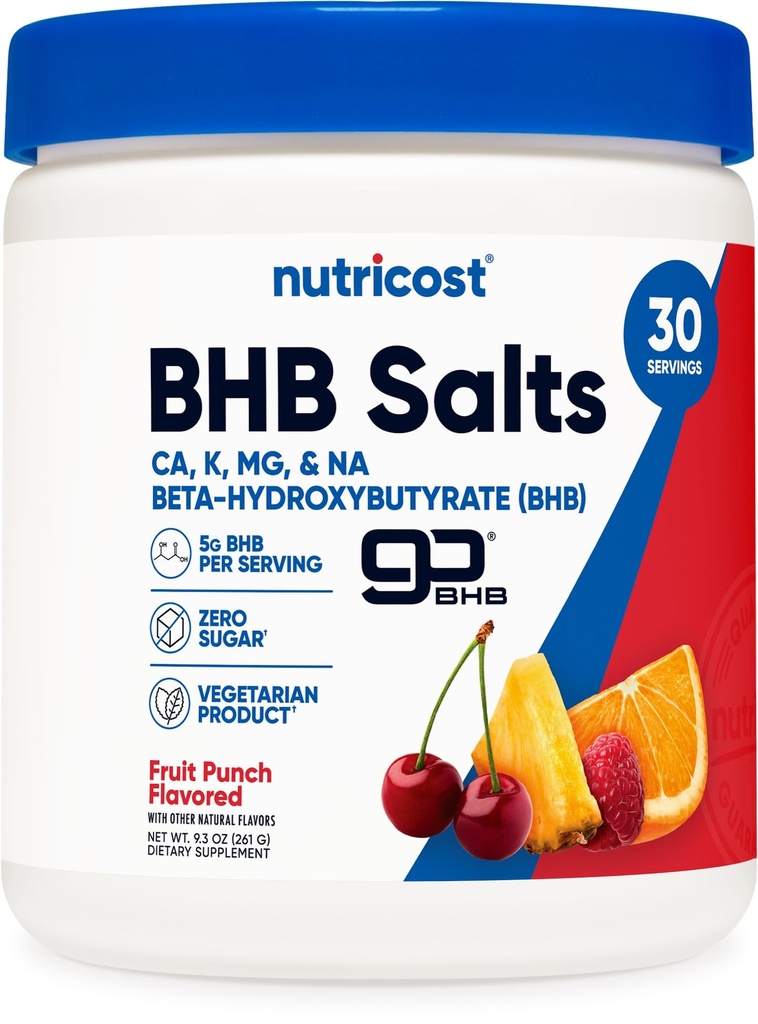 Nutricost BHB Salts Bere Mix (30 Servings, Fruit Punch aromatizzato) (5G BHB Per Serving) - 0G Zuccheri Totali, Prodotto Vegetariano