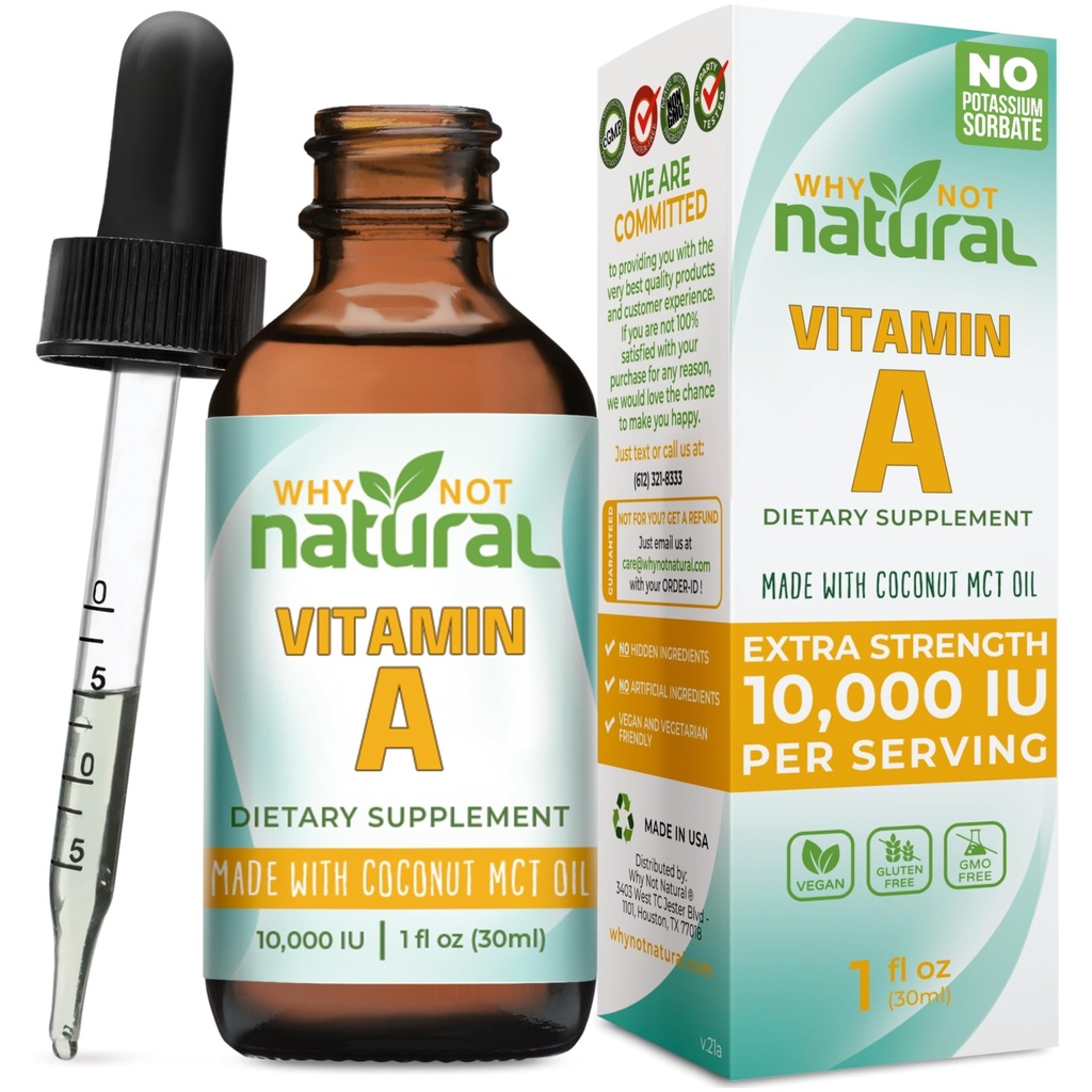 Pourquoi pas la vitamine A naturelle gouttes 10000 UI - Palmitate de rétinyl liquide avec huile de noix de coco MCT, VIT végétalien un supplément pour la peau - 1 oz sublingual Tincture