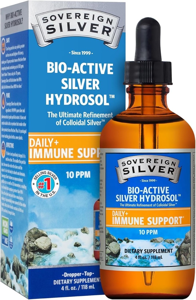 Sovrano Supporto Immune d'argento - Argento Colloidale, Bio-Active Silver Hydrosol, 10 ppm, Liquid Dropper, 4 Fl Oz, (118 mL)